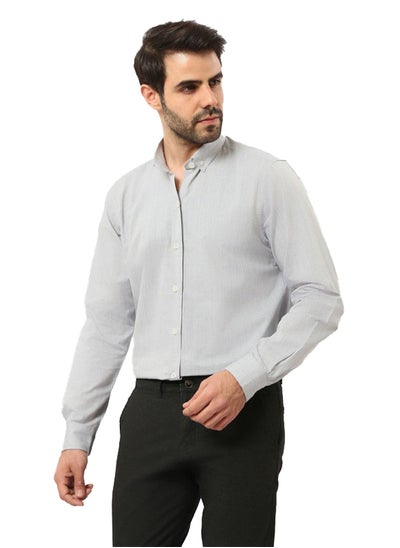 اشتري Light Blue Self Textured Cotton Classic Shirt - Gray في مصر