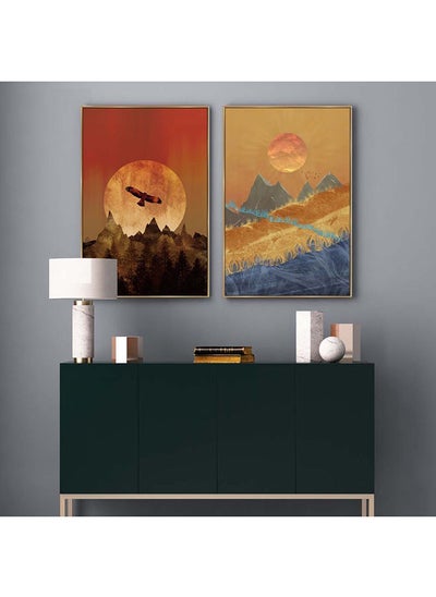 Buy Gallery Gold Background Sun And Eagle Framed Canvas in UAE