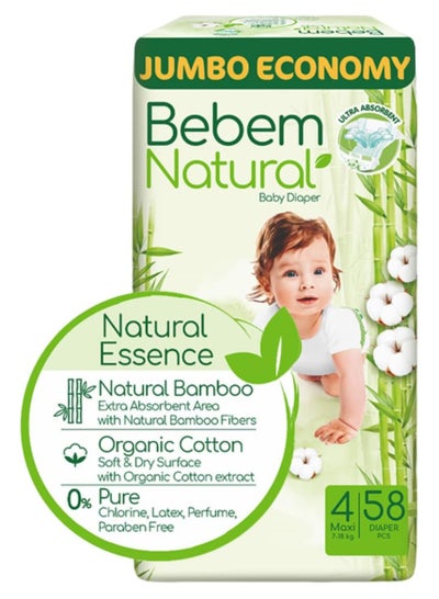 اشتري Bebem Natural Baby diaper Jumbo Size 4 Maxi 58 Piece في مصر