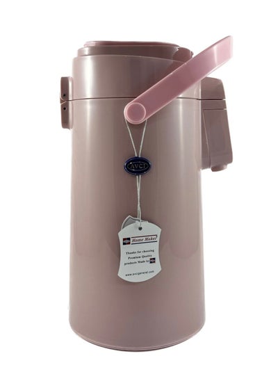 Buy Tea & Coffee Vacuum Flask With Pump, Insulated Double Wall Glass, 2.2 Litre Capacity, Pink in UAE