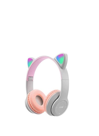 Buy Wireless Gaming Headset p47M LED Cat Ear Headphones, LED Light Up Stereo Bluetooth Headset, Kids Adult Multicolor pink-gray in Egypt