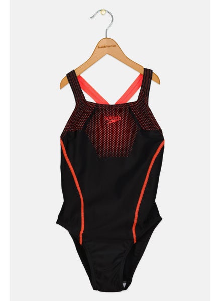 Buy Women Brand Logo One Piece Swimsuit, Black/Pink in UAE