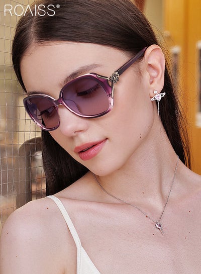 Buy Women's Polarized Butterfly Sunglasses, UV400 Protection Sun Glasses with Rhinestones Decoration, Fashion Anti-Glare Sun Shades with Glasses Case for Shopping Party Travel 57mm, Clear Purple in Saudi Arabia