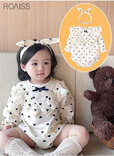 اشتري Baby One Piece Bodysuit Cute Heart-Shaped Printed One-Piece Suit With Ruffle Trim At The Chest, Button Closure At The Back, Snap Closure At The Crotch For Easy On And Off في الامارات