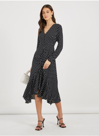 Buy Asymmetric Ruffle Hem Shirt Midi Dress in Saudi Arabia