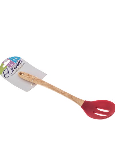 Buy Perforated scoop spoon made of beech wood and silicone in Saudi Arabia