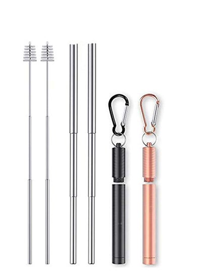 Buy 2 Pack Reusable Telescopic Straw, Stainless Steel Collapsible Drinking Straw, Portable Metal Straw Kit with Cleaning Brush & Carabiner in UAE