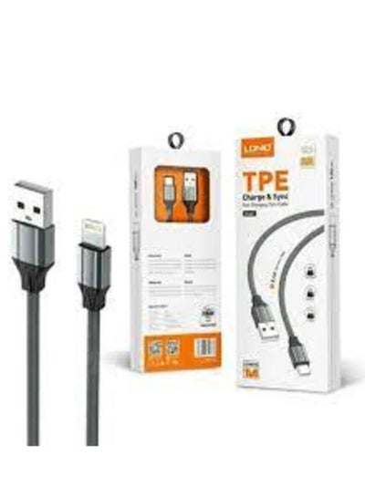 Buy LS441 TPE Fast Charging Data Cable Lightning To USB-A, 1M Length And 2.4A Current Max - Grey in Egypt