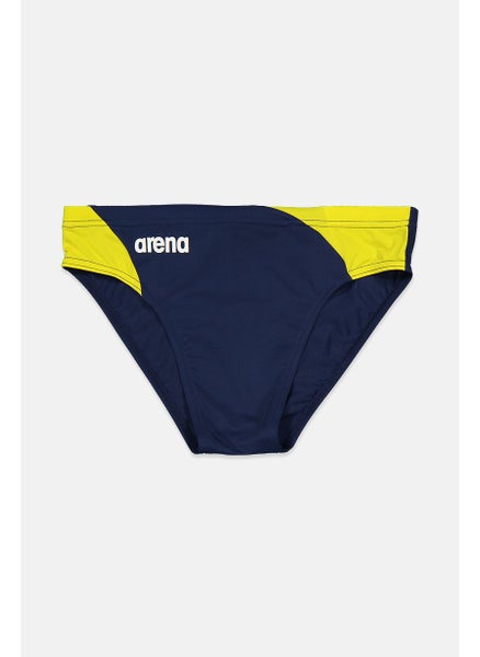 اشتري Men Brand Logo Swim Brief, Navy Blue and Yellow في السعودية