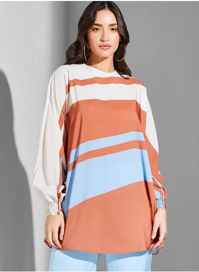 Buy Color Block Balloon Sleeve Top in UAE