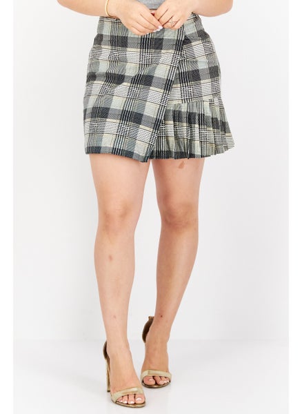 Buy Women Houdstooth Print Mini Skirt, Grey/Black Combo in UAE