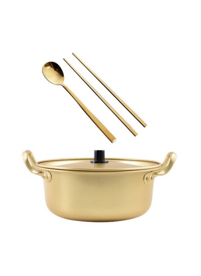 Buy 1 Set Korean Cooking Ramen Pot, with 1pair Lid Spoon and Chopsticks, Double Handle Noodle Pot Stockpots (6inch/ 16cm) in Saudi Arabia