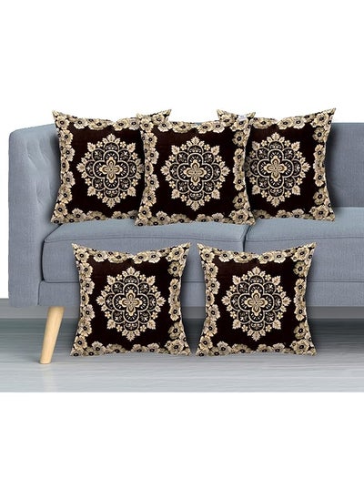 اشتري Heart Home Flower Design Velvet Pillows Covers For Couch Bed Sofa Soild Soft Cushion Case 16X16 Inches Pack Of 5 Brown Model: Hs_37_Hearth020309 Full في السعودية