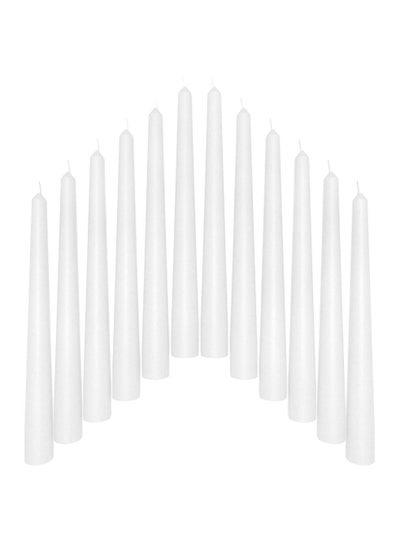 Buy Set of 12 White Taper Candlesticks,10 Inch (25cm) Tall Taper Candles, Dripless Dinner Candle Sticks, Natural Wax with Cotton Wicks, 8 Hour Burn Time in UAE