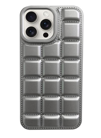 اشتري Luxury Plating Chocolate Block Pattern Case For Iphone 15, Shockproof Phone Back Cover For iPhone 15 - Silver في مصر