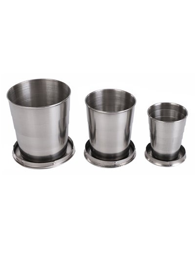 Buy 3-piece Portable Ultra Light Camping Stainless Steel Telescopic Mug（70ml, 150ml, 250ml） in UAE