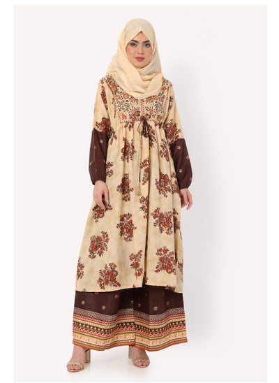 Buy MODEST FLORAL PRINTED WITH LONG SLEEVES AND UNIQUE THREAD BELT HIGH QUALITY STYLISH ARABIC KAFTAN JALABIYA DRESS in Saudi Arabia