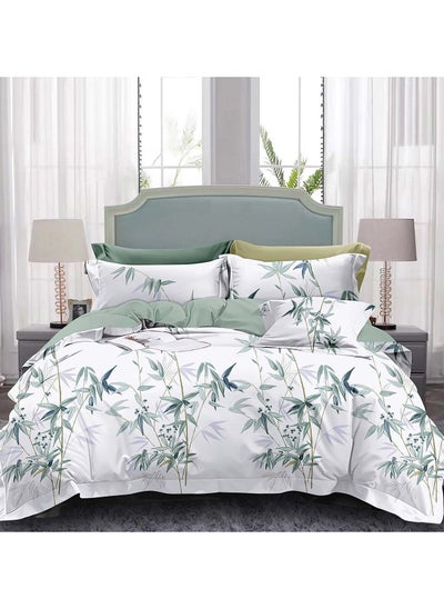 Buy Botanical Comforter Set Single Size Green Leaves on White Comforter Soft Cotton Reversible 6 Pieces Bed in a Bag 1 Comforter with Fitted Sheet and 4 Pillowcases 160x20 cm in UAE