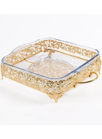 اشتري Roza Small Square Tray, Gold - 35x24 cm في الامارات