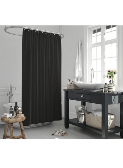 Buy Solid Black Color Shower Curtain Heavy Duty Design With 12 Grommets And Hooks 180 x 180cm in UAE