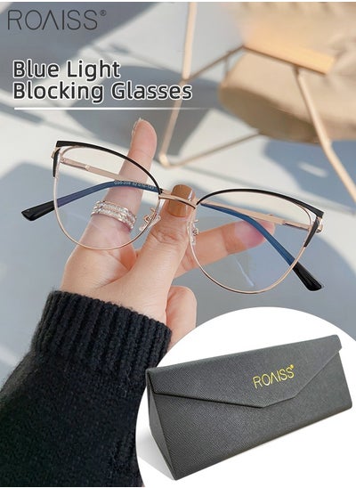 Buy Women's Blue Light Blocking Glasses Blue Light Filter Computer Reading Gaming TV Phones Cat Eye Eyeglasses Fashion Anti Eyestrain Headache Eyewear Black Gold 52mm in Saudi Arabia