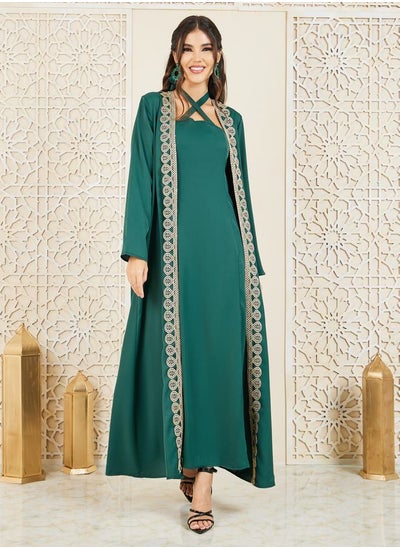 Buy Embroidered Lace and Halter Neck Inner Dress Set in Saudi Arabia