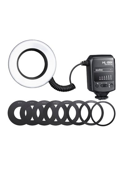 اشتري ML-150II Universal Macro Ring Flash Light 11 Levels Adjustable Brightness GN12 Fast Recycle with 8pcs Adapter Rings Replacement for Canon Nikon Sony DSLR Camera في الامارات