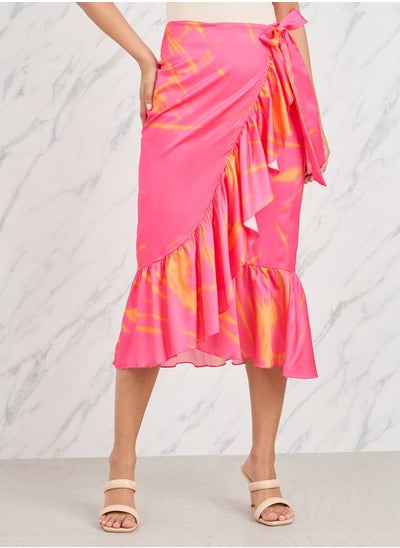 Buy Printed Tie Up Detail Midi Skirt in Saudi Arabia