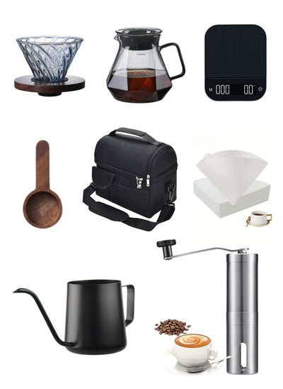 اشتري Drip Coffee Maker Set V60 Pour Over Coffee Set 8-Piece Drip Coffee Maker Set Hand Brewing Coffee Accessories Kit ALL In 1 Portable Travel Bag في السعودية