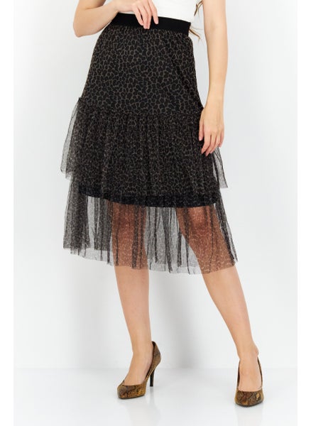 Buy Women Animal Print Midi Skirt, Black Combo in UAE