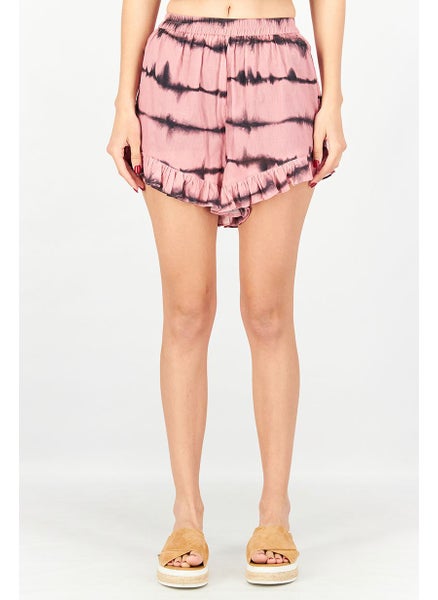 Buy Women Tie Dye Pull on Short, Mauve/Black Combo in Saudi Arabia