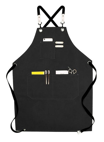 Buy YANEK Chef Apron Cotton Canvas Cross Back Adjustable Apron with 3 Pockets Waterdrop Resistant | for Chef, Artist Painting, Baker, Barista, Bartender, Restaurant, BBQ Aprons for Unisex in UAE