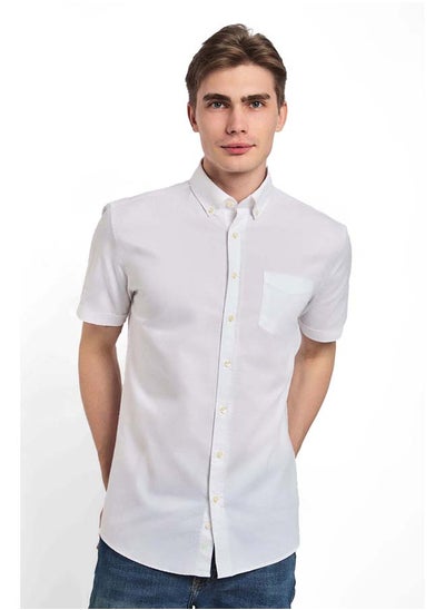 اشتري Fancy Regular Fit Oxford Cotton Shirt With Short Sleeves في مصر