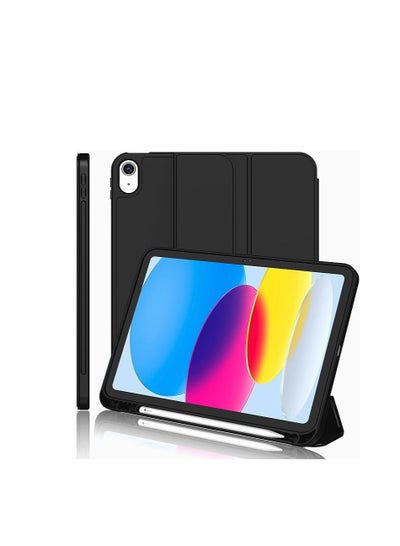 Buy New iPad 10.9 Inch Case 2022(10th Gen) with Pencil Holder,Trifold Stand Smart Case with Soft TPU Back,Auto Wake/Sleep(Black) in Egypt
