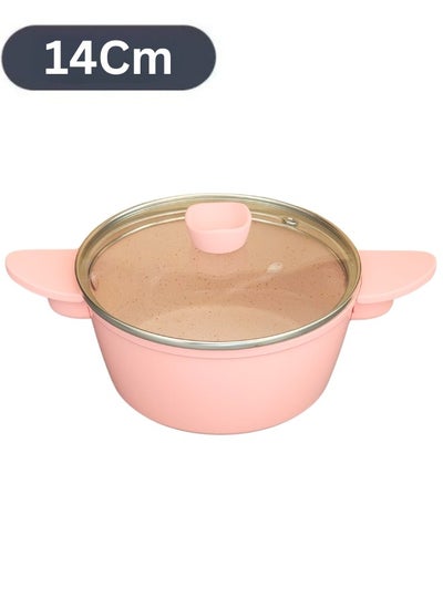 Buy Non-Stick Ceramic Pot with Glass Lid and Steam Vent 14Cm- Pink in Egypt