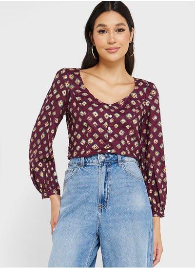 Buy Balloon Sleeve Printed Top in UAE