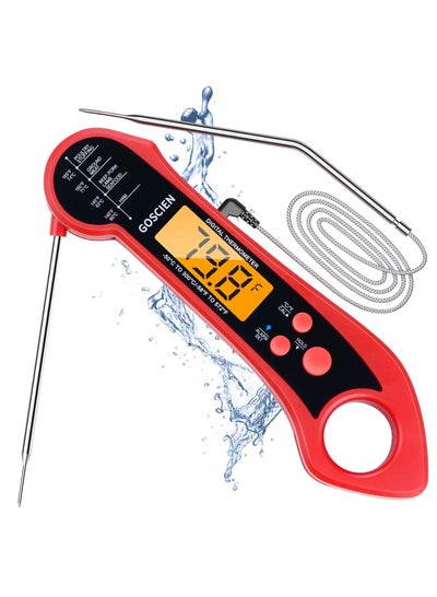 Buy Instant Read Meat Thermometer for Cooking, Waterproof Digital Food Thermometer Dual Probe Design with Magnet, Backlight, Calibration and Foldable Probe for Deep Frying, Grill, BBQ, Kitchen in UAE