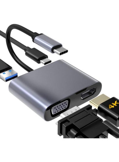 اشتري ElecMoga USB C to VGA HDMI Adapter, 4 in 1 Type C to 4K HDMI/VGA/USB 3.0/USB C PD Charging Multiport Hub Adapter Compatible with Macbook Pro/Air,Nintendo,Dell,HP,Samsung S8/S9,Huawei P30 and More في مصر