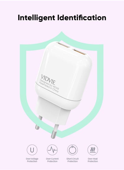 Buy High Performance Wall Charger Vidvie PLE219 - Type-C 2.4A Dual USB - Fast Charging - White in Egypt