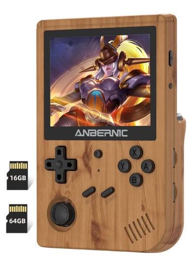 Buy RG351V Handheld Game Console, Plug & Play Video Games Supports Double TF Extend 256GB, Portable Game Console 3.5 Inch IPS Screen 2521 Games (Woodgrain) in UAE