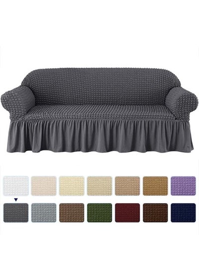 Buy Three Seater Super Stretchable Anti-Wrinkle Slip Flexible Resistant Jacquard Sofa Cover Dark Grey in Saudi Arabia