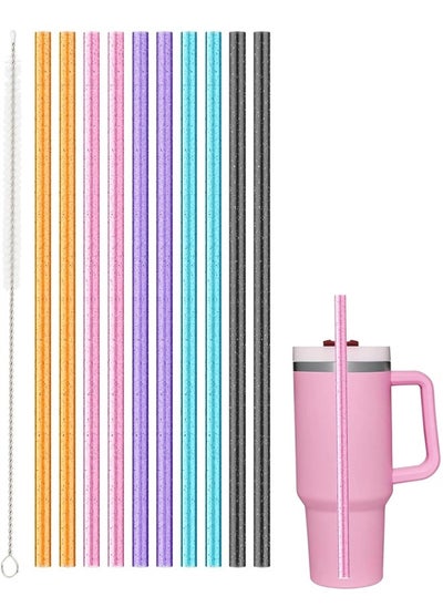 Buy Color Replacement Straws for 40 oz 30 oz , 10pcs Color Glitter Reusable Straws with Cleaning Brush for Adventure Travel Tumbler Accessories, 12 in in UAE