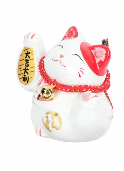 Buy Maneki Neko, Chinese Waving Arm Fortune Cat Cute Ceramic Lucky Cats, Feng Shui Good Luck Cat, Figurine Wealth Welcoming Animal Ornament for Car Office Decor White in UAE