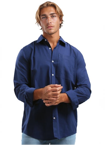 Buy Solid Navy Cotton Shirt with Front Pocket in Egypt