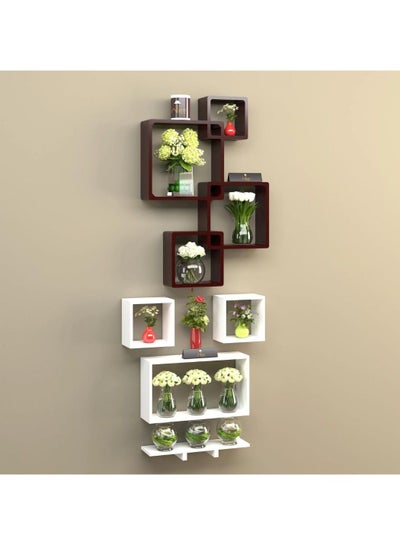Buy Wooden Rafuf Designer Intersecting Wall Shelves (Set of 8) in UAE