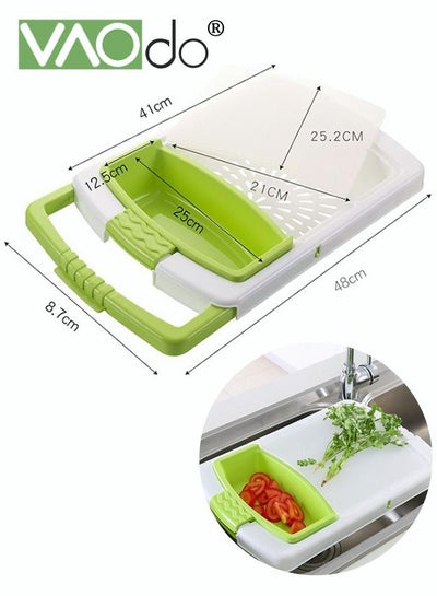 اشتري Multi-functional Cutting Board Extendable and Retractable with Vegetable Washing Basket and Draining Function في السعودية