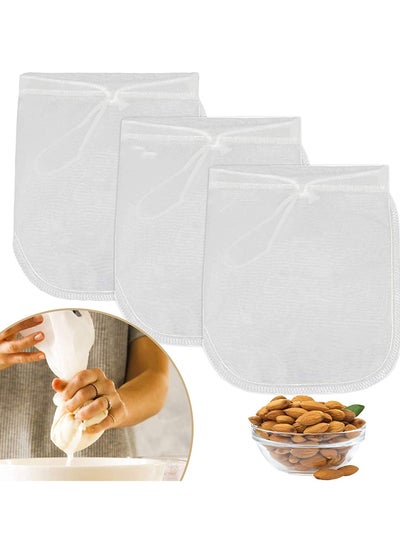 Buy Pack of 3 Pro Quality Nut Milk Bag, Big 12"X12" Commercial Grade 100% Pure Nylon- Reusable Almond Milk Bag & All Purpose Food Strainer Fine Mesh Nylon Cheesecloth and Cold Brew Coffee Filter in UAE