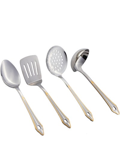 Buy Stainless steel and gold spoon set, 4 pieces in Saudi Arabia