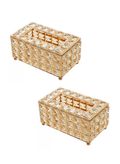 Buy 2 PCS Crystal Tissue Box, European Style Tissue Holder Cover, Creative Rectangular Facial Napkin Container, Tabletop Paper Dispenser Case for Desk Table Bathroom Decor Home Office Restaurant (Golden) in UAE