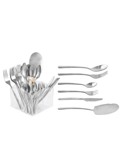 اشتري LIFE SMILE Cutlery Set, 18/10 Pure Stainless Steel Flatware Set with Stand, Rust Proof & Fade Proof Dinnerware Set (MATTE SILVER, 63 Pieces) في الامارات